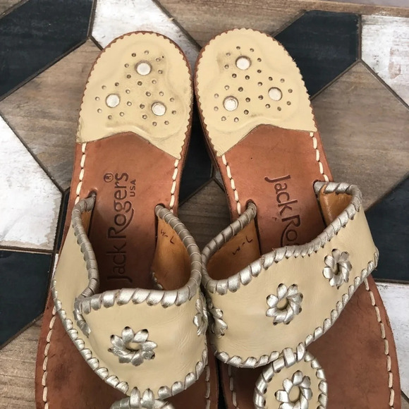 Jack Rogers Hamptons‎ Leather Sandal In Beige Tan - Picture 3 of 8